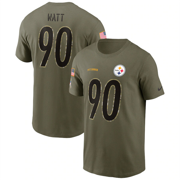 Men's Pittsburgh Steelers #90 T.J. Watt 2022 Olive Salute to Service T-Shirt